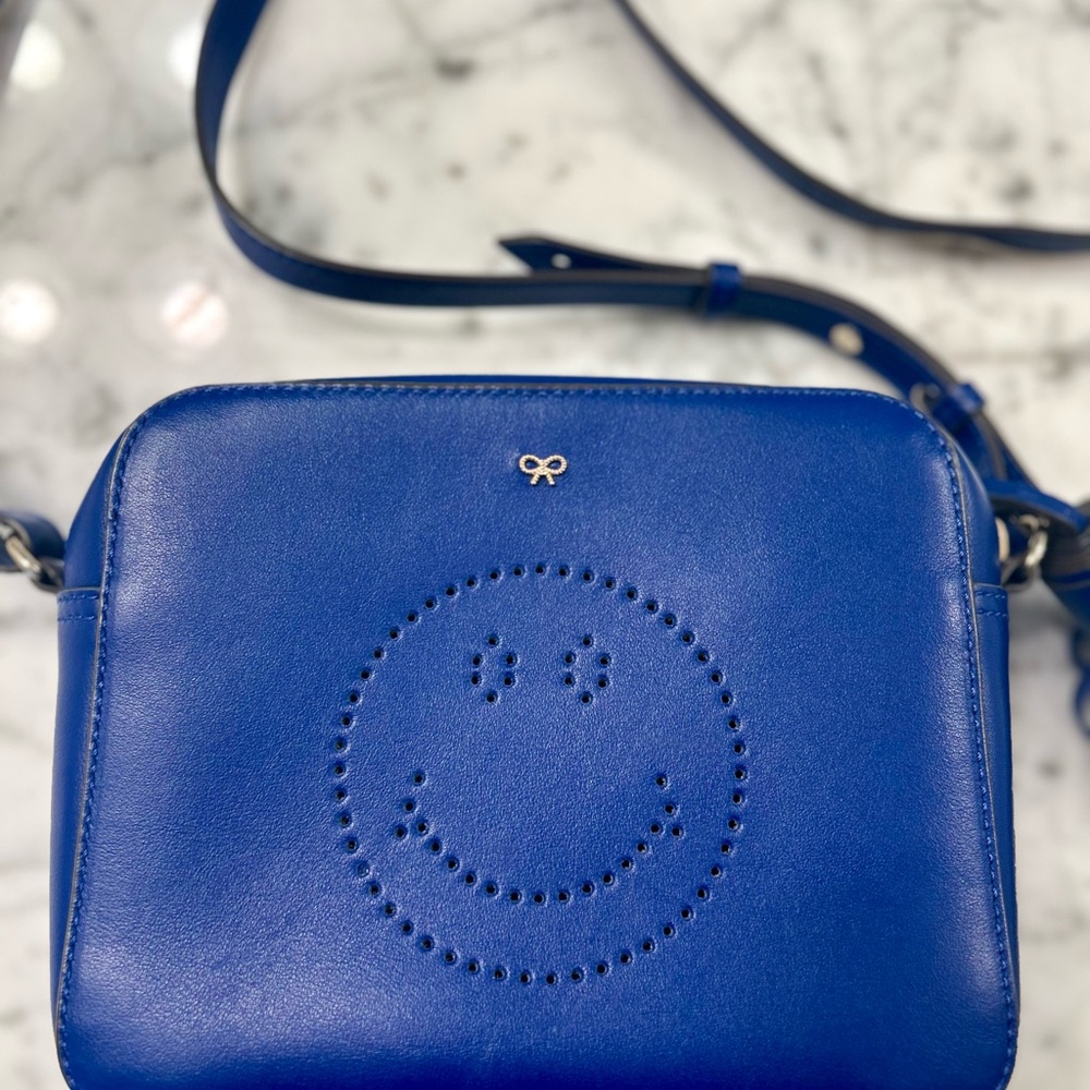 Anya Hindmarch Royal Blue Smiley Face Crossbody Bag